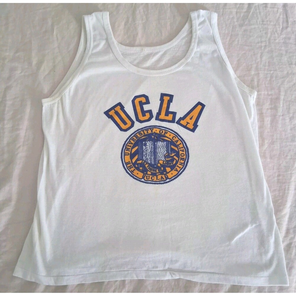 Vintage 80s UCLA Bruins Tank Top L White Blue Gold Single Stitch Collegiate USA